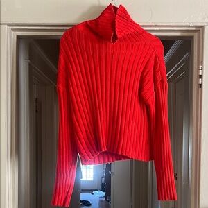 Women's Ribbed Red Turtleneck Sweater